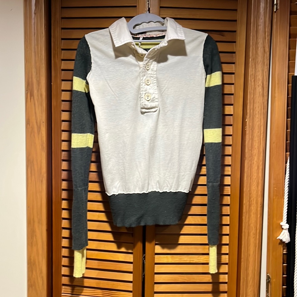 Unique Vintage Free People Henley Mixed Media sweater Small
